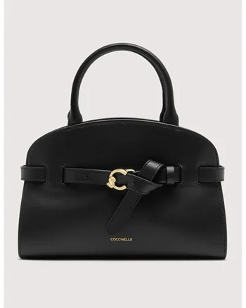 Geanta tote de piele cu bareta decorativa Sabine, Negru/Negru stins