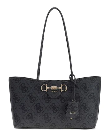 Geanta shopper din piele ecologica cu model monograma Janie, Negru