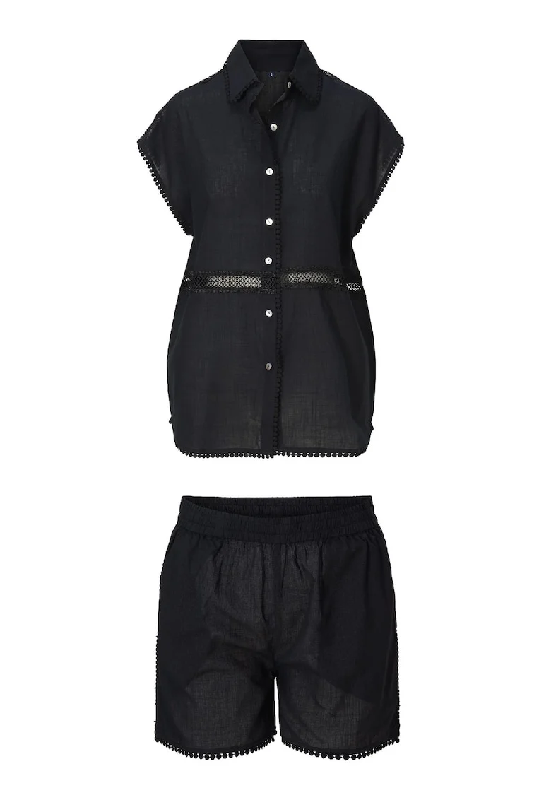 Set de pantaloni scurti si camasa cu maneci scurte - 2 piese, Negru