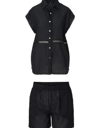 Set de pantaloni scurti si camasa cu maneci scurte - 2 piese, Negru