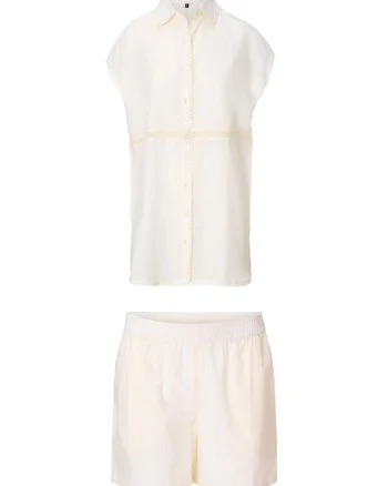 Set de pantaloni scurti si camasa cu maneci scurte - 2 piese, Alb murdar