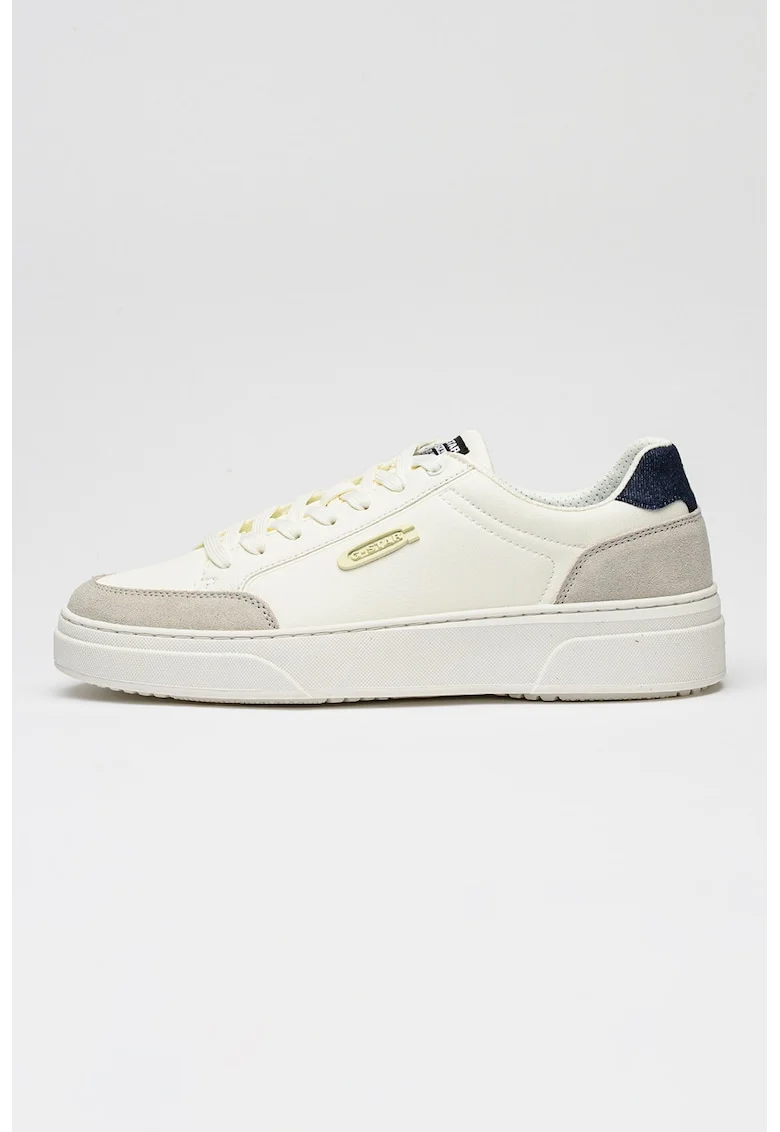 Pantofi sport low-cut de piele ecologica si piele intoarsa Straker Lea, Alb/Albastru ultramarin