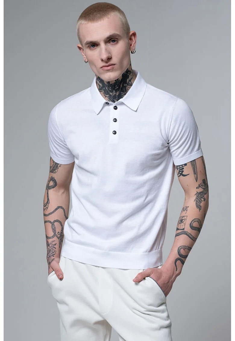 Tricou polo cu model uni, Alb optic