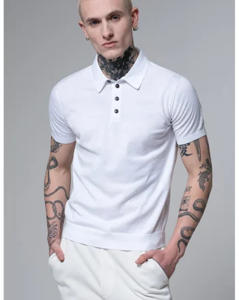 Tricou polo cu model uni, Alb optic