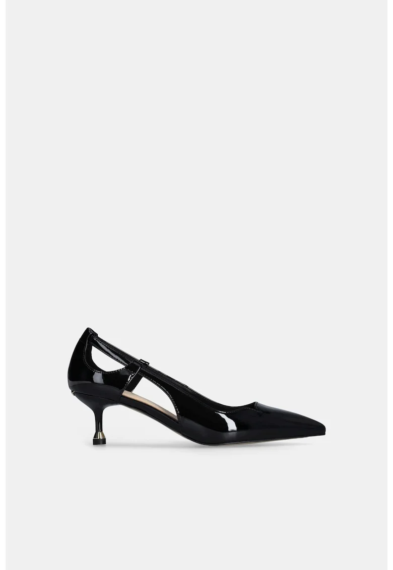 Pantofi din piele lacuta cu toc kitten, Negru
