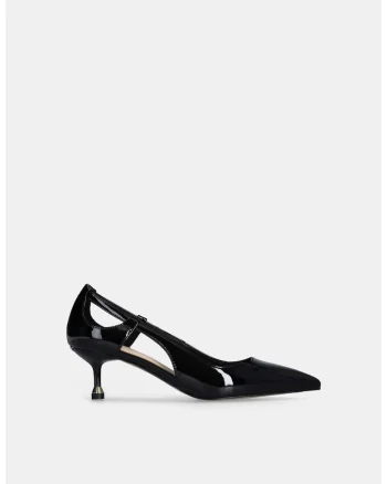 Pantofi din piele lacuta cu toc kitten, Negru