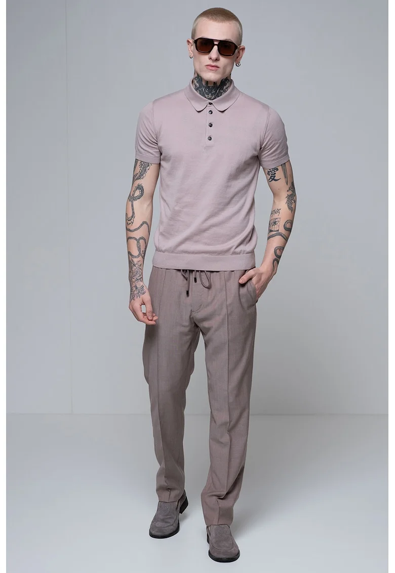 Tricou polo cu model uni, Maro taupe deschis