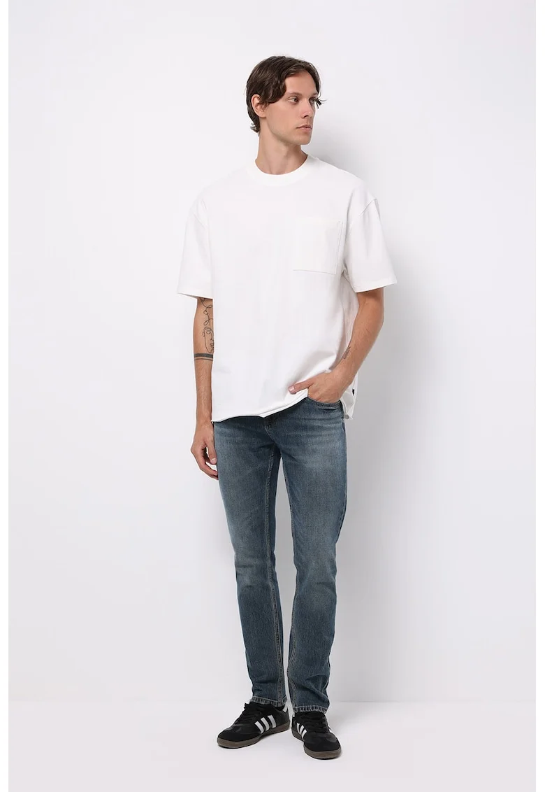 Blugi slim fit din bumbac cu talie medie, Albastru inchis