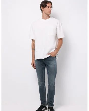 Blugi slim fit din bumbac cu talie medie, Albastru inchis