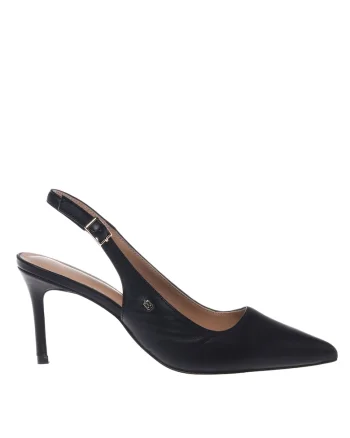 Pantofi slingback de piele cu varf ascutit, Negru