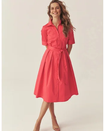 Rochie-camasa evazata din bumbac, Coral