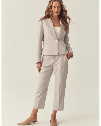 Pantaloni crop cu croiala dreapta, Bej deschis