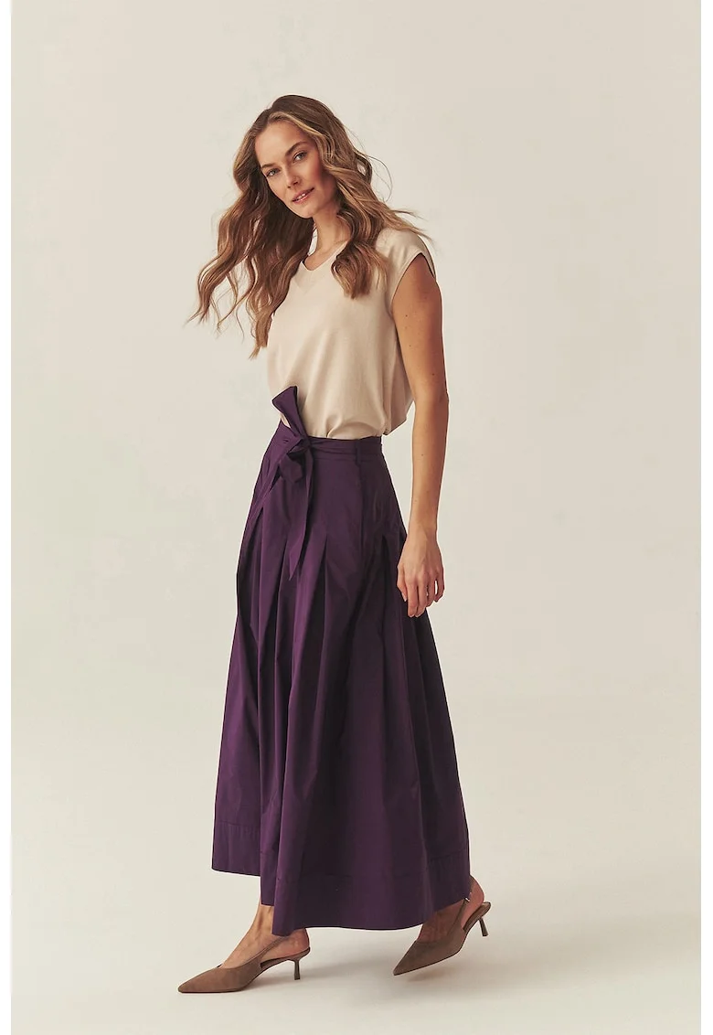 Fusta plisata cu cordon in talie, Deep Purple