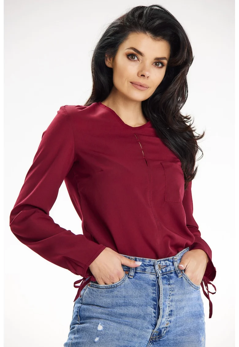 Bluza casual cu maneca lunga,, Rosu inchis