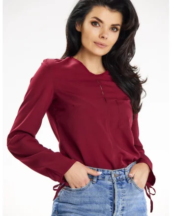 Bluza casual cu maneca lunga,, Rosu inchis