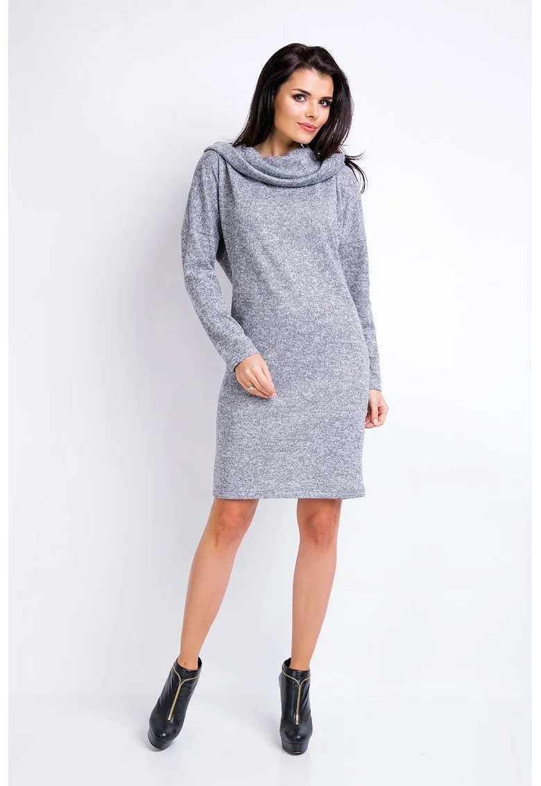 Rochie tip pulover lejera si confortabila cu gluga ampla,, Gri