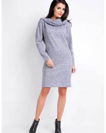 Rochie tip pulover lejera si confortabila cu gluga ampla,, Gri