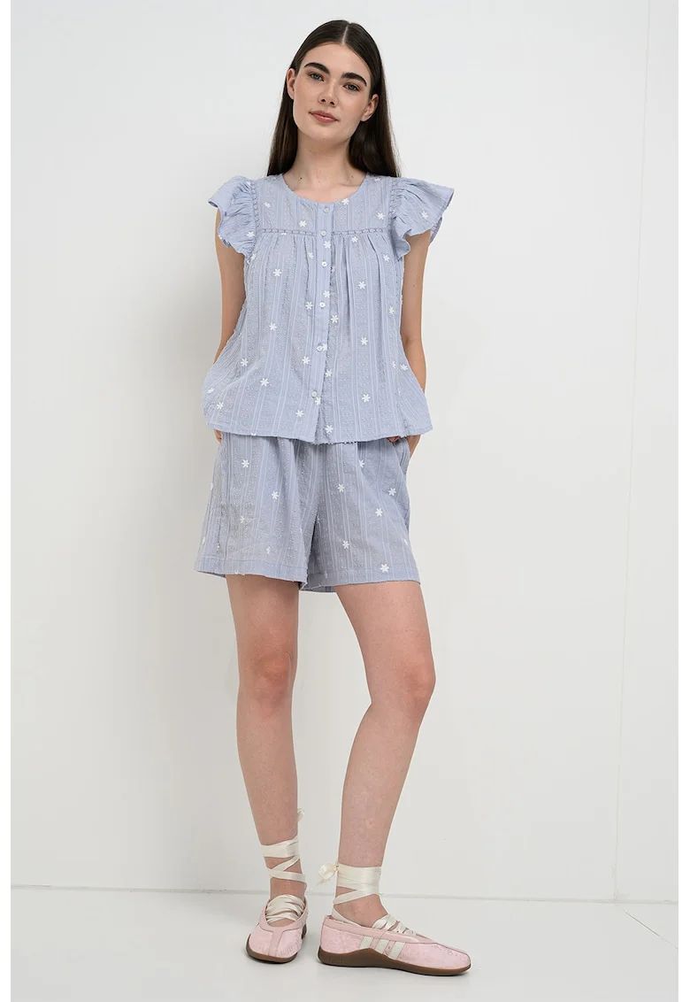 Bluza din bumbac cu broderie Fia, Albastru pastel
