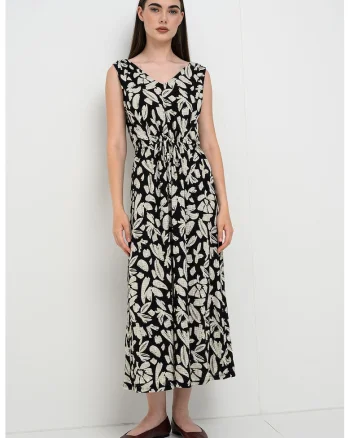Rochie midi cu imprimeu floral, Alb fildes/Negru