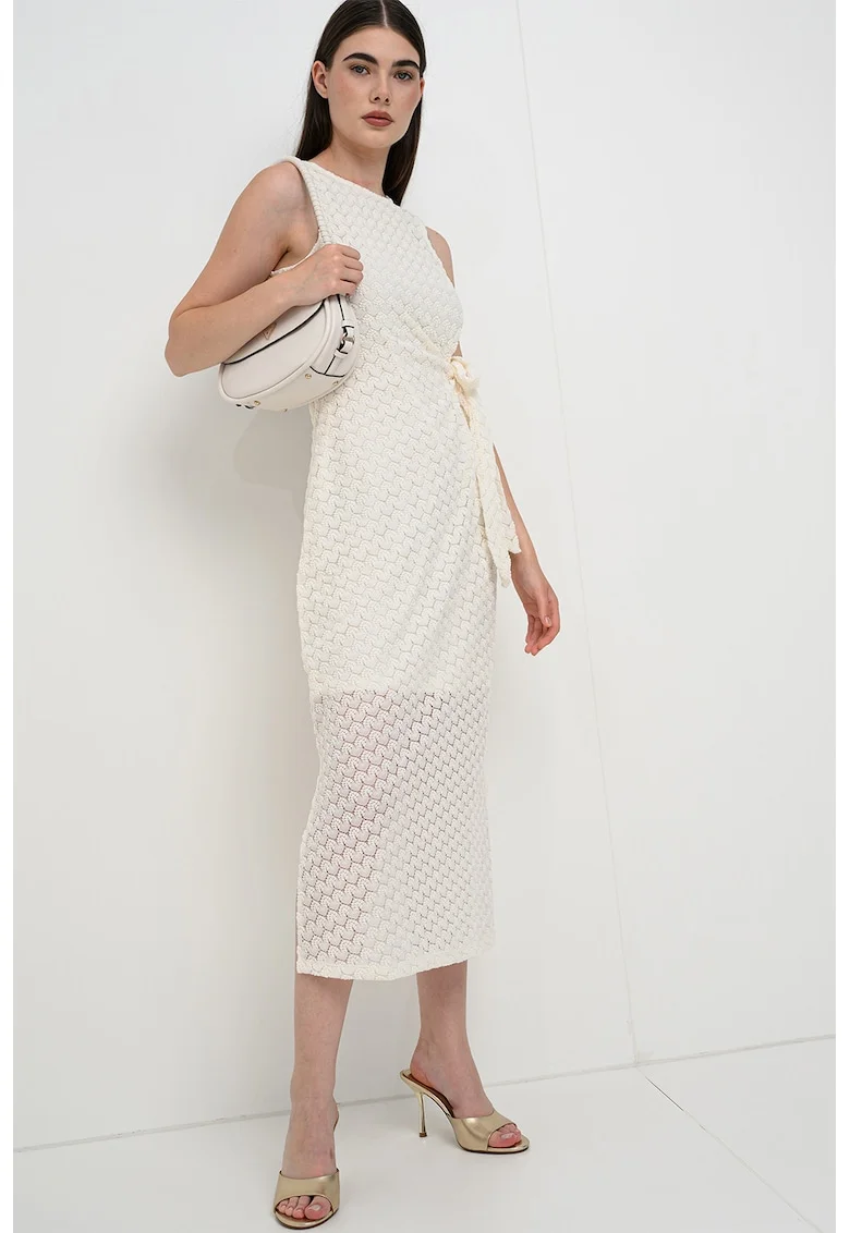 Rochie midi din dantela crosetata, Crem