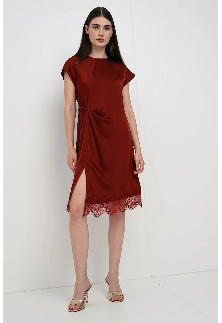 Rochie din satin cu slit lateral, Rosu inchis/Visiniu inchis