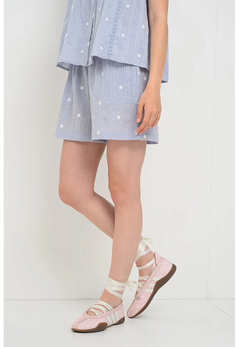 Pantaloni scurti din bumbac cu broderie Fia, Alb/Albastru pastel