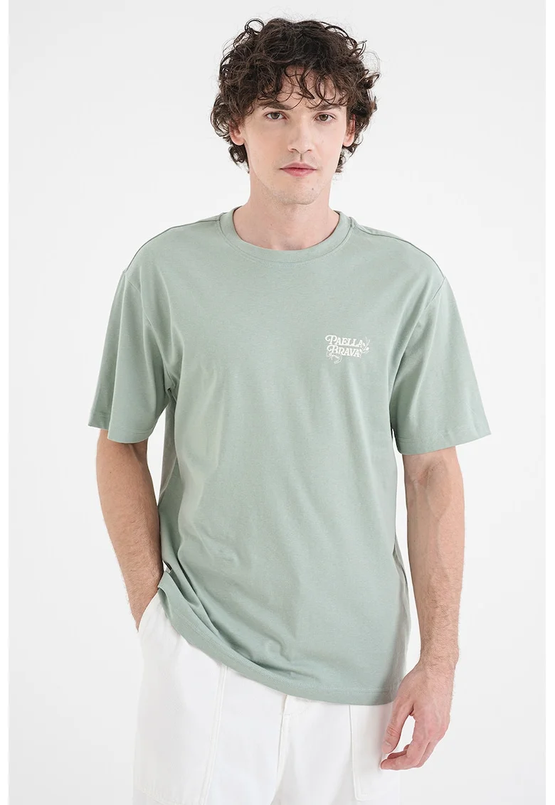 Tricou de bumbac organic Chef Life, Verde turcoaz/Alb murdar