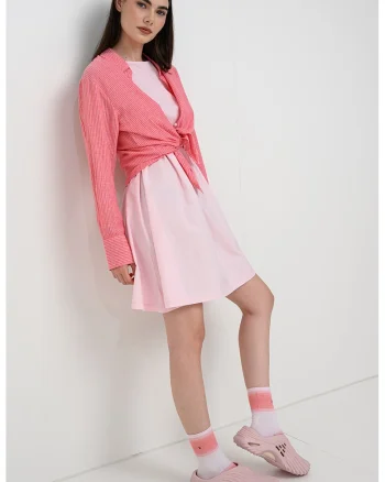 Rochie mini din amestec de bumbac organic, Roz deschis