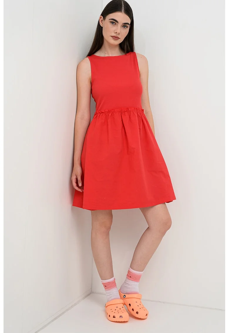 Rochie mini din amestec de bumbac organic, Rosu cireasa
