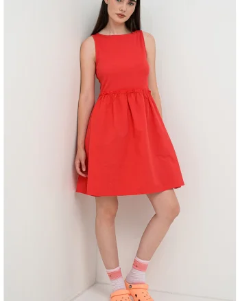 Rochie mini din amestec de bumbac organic, Rosu cireasa
