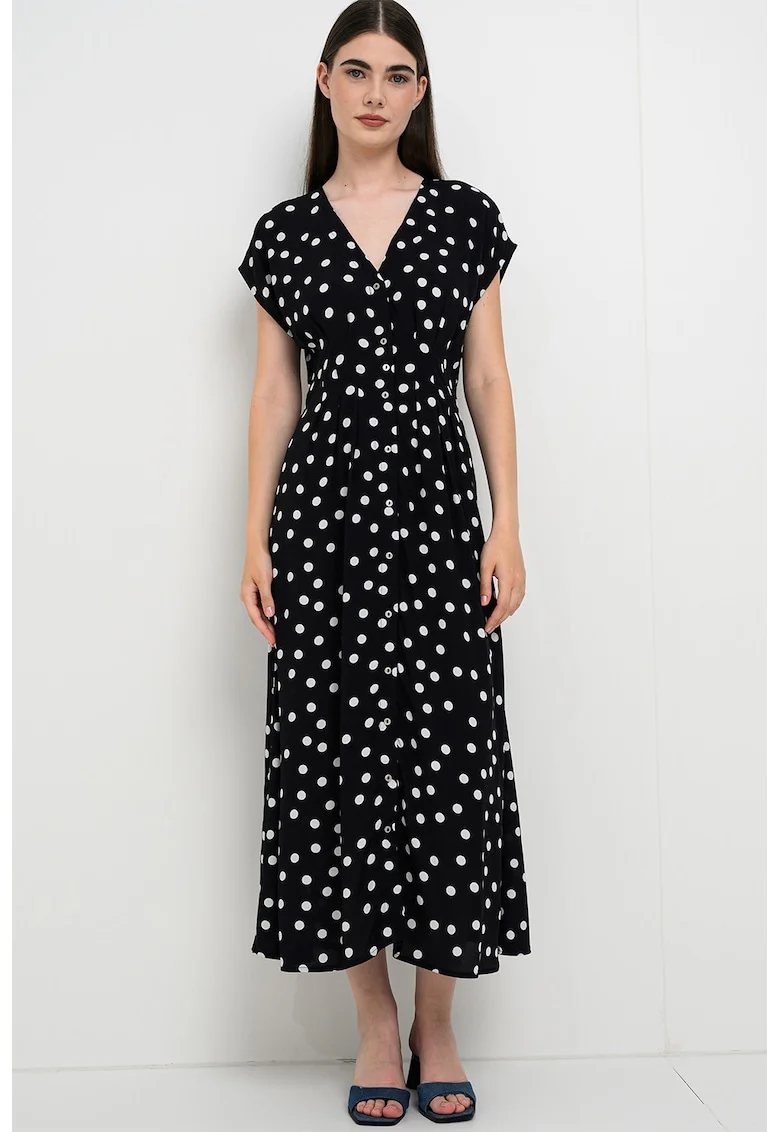 Rochie midi cu buline, Negru/Alb optic
