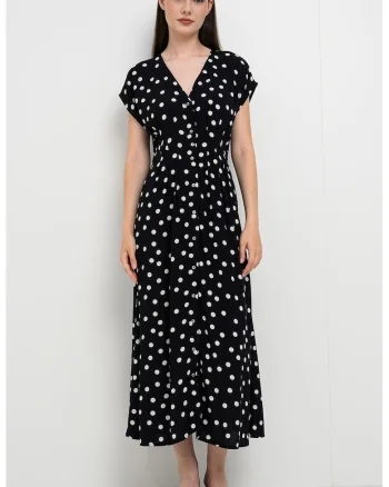 Rochie midi cu buline, Negru/Alb optic