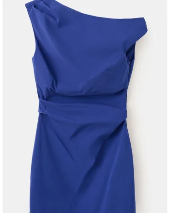Rochie cambrata cu croiala asimetrica, Albastru inchis