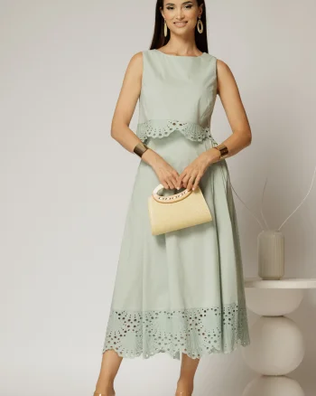 Compleu verde fistic din poplin format din fusta clos si top scurt