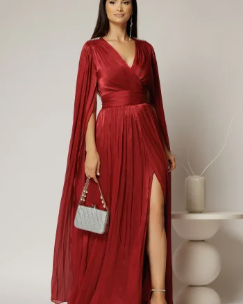 Rochie DY Fashion bordo de ocazie din voal peliculizat cu aplicatii pe umeri