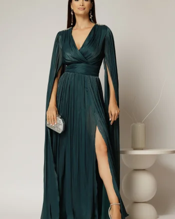 Rochie DY Fashion turcoaz de ocazie din voal peliculizat cu aplicatii pe umeri