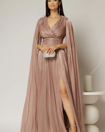 Rochie DY Fashion roz de ocazie din voal peliculizat cu aplicatii pe umeri