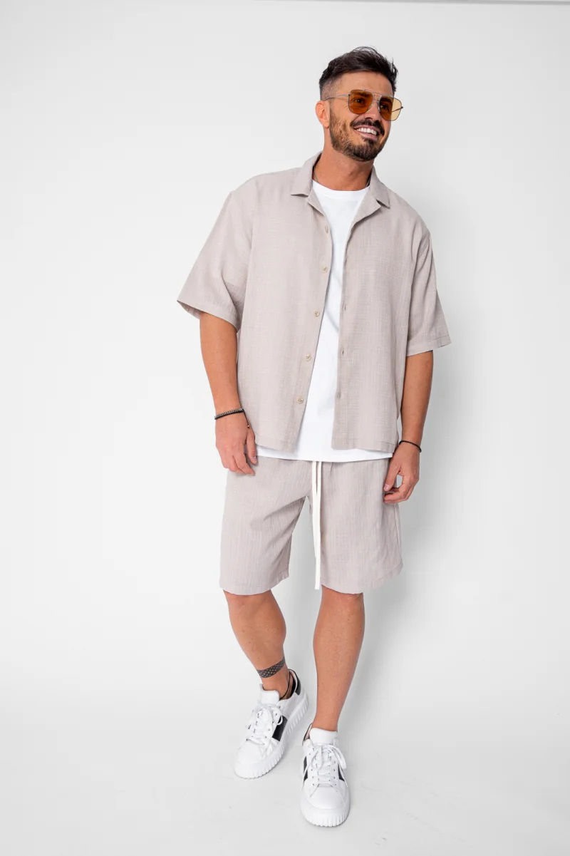 Set camasa cu maneca scurta si pantalon scurt Beige