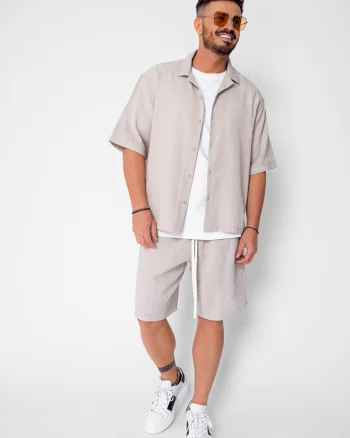 Set camasa cu maneca scurta si pantalon scurt Beige