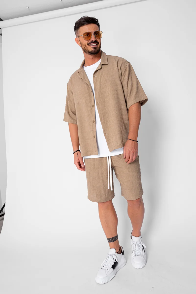 Set camasa cu maneca scurta si pantalon scurt Light Brown