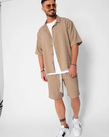 Set camasa cu maneca scurta si pantalon scurt Light Brown