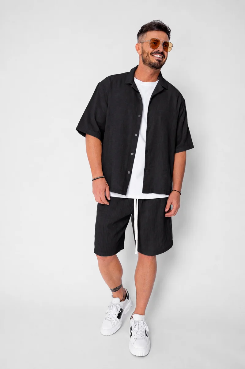 Set camasa cu maneca scurta si pantalon scurt Black