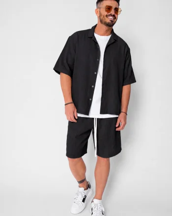 Set camasa cu maneca scurta si pantalon scurt Black