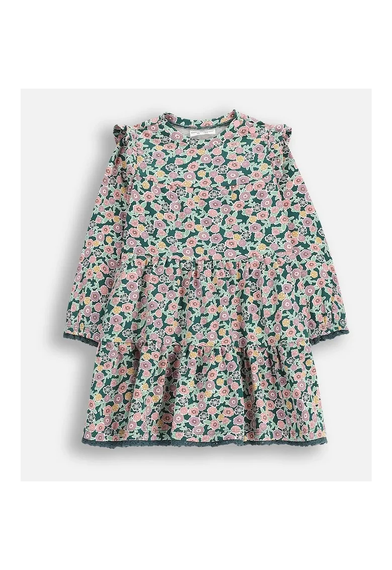 Rochie din bumbac cu model floral si detalii cu volane