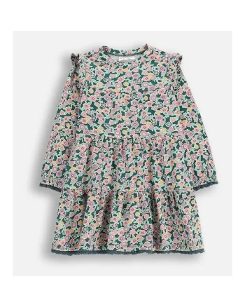 Rochie din bumbac cu model floral si detalii cu volane