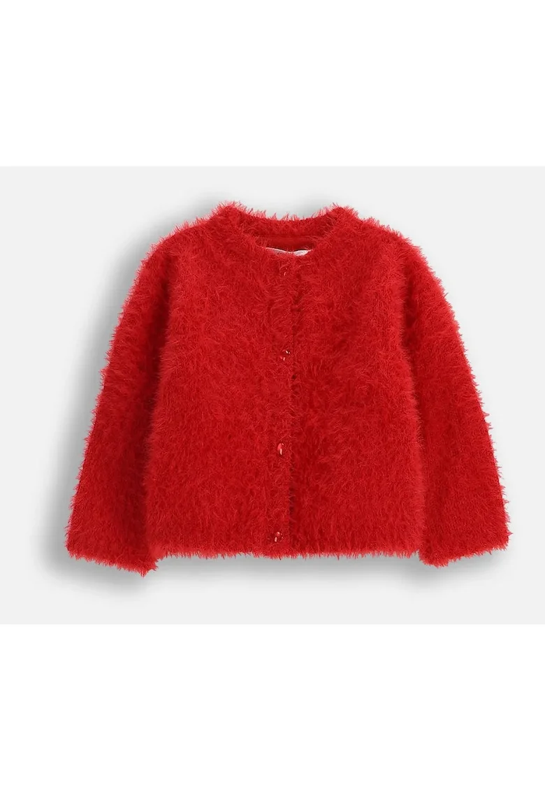 Cardigan pufos cu decolteu la baza gatului