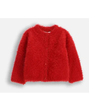 Cardigan pufos cu decolteu la baza gatului