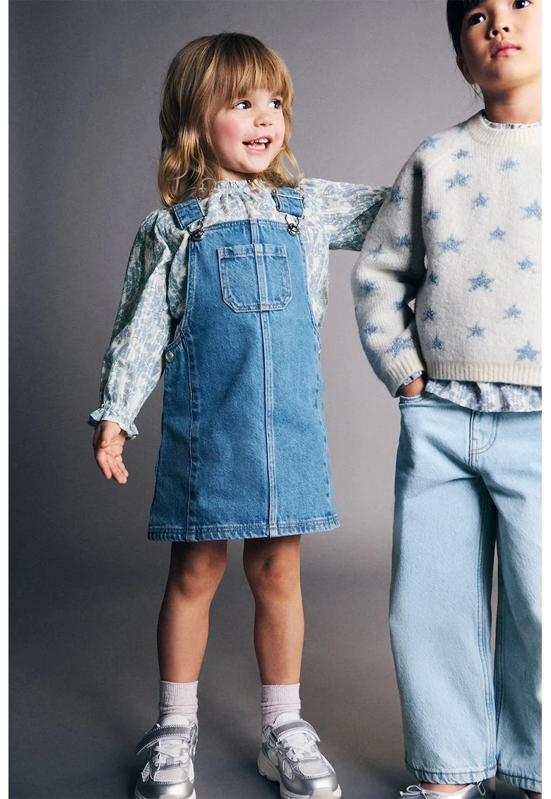 Bluza din bumbac cu model, Alb/Albastru deschis