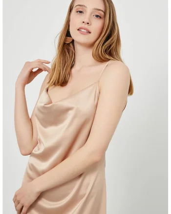 Rochie midi din satin, 56465, Bej deschis