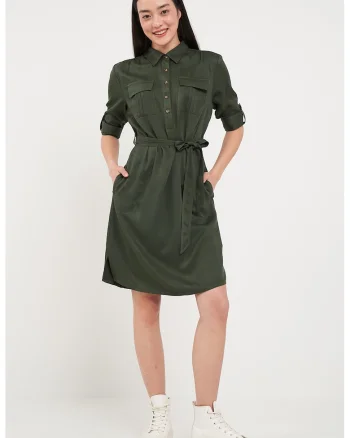 Rochie scurta cu buzunare pe piept, Verde inchis